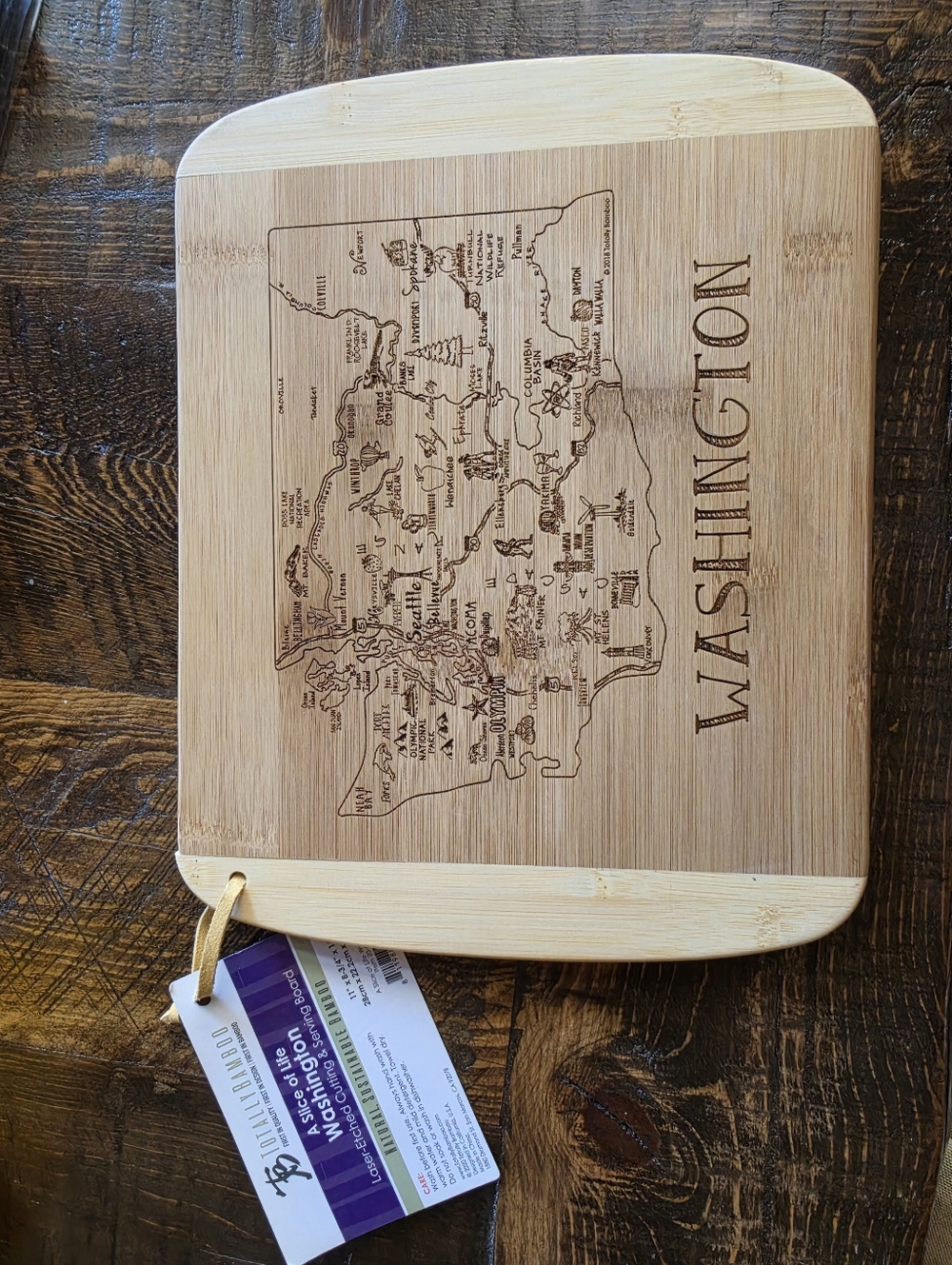 TOTALLY BAMBOO Washington State Laser Etched Cutting Serving Board NWT